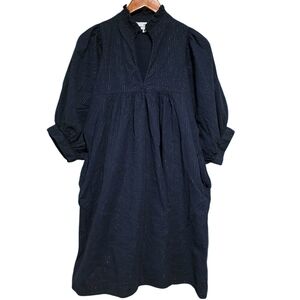 Never A Wallflower High Neck Dress in Navy/Gold Pinstripe Size Medium